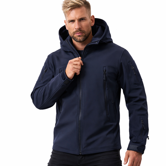 Vanntett Softshell Jakke for Menn – Varm og Vindtett Turjakke med Hette | Perfekt til Fiske, Jakt, Ski og Friluftsliv