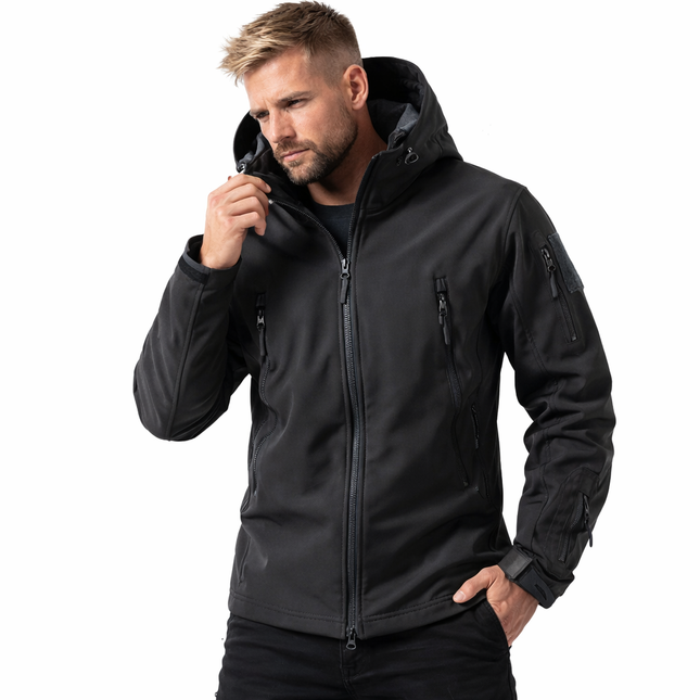 Vanntett Softshell Jakke for Menn – Varm og Vindtett Turjakke med Hette | Perfekt til Fiske, Jakt, Ski og Friluftsliv