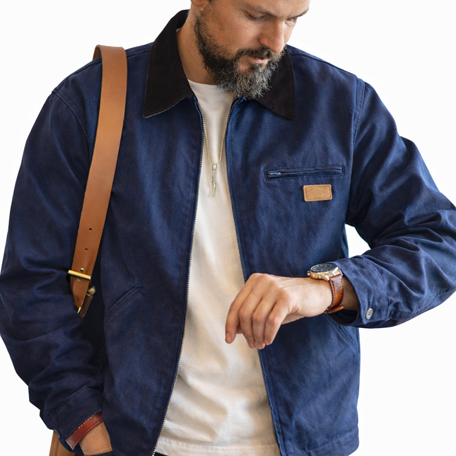 Retro Canvas Arbeidsjakke for Herre – Tungt Stoff med Glidelås & Lommer | Robust Detroit-inspirert Vår- og Høstjakke