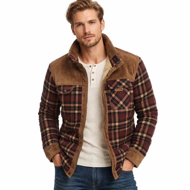 Rutete Vinter Skjortejakke for Menn – Mykt Fleecefôr og Bomullsstoff | Varm, Klassisk og Komfortabel Jakke til Hverdagsbruk