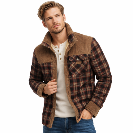 Rutete Vinter Skjortejakke for Menn – Mykt Fleecefôr og Bomullsstoff | Varm, Klassisk og Komfortabel Jakke til Hverdagsbruk