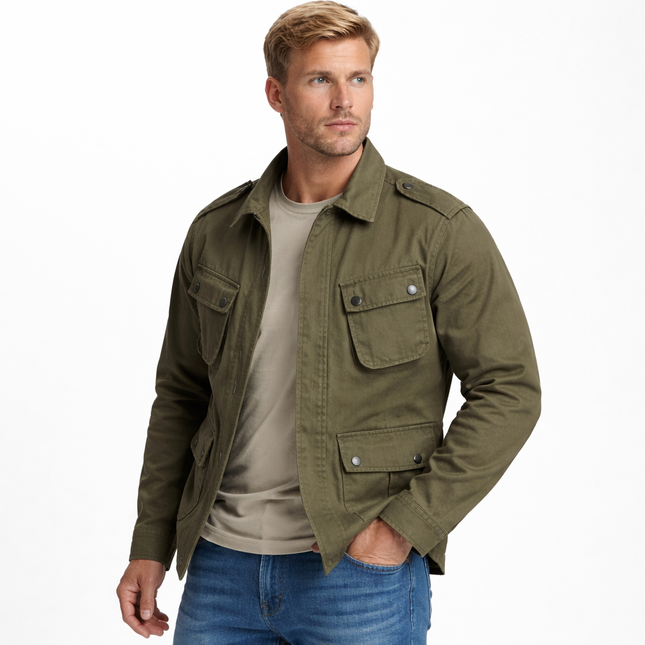 Herreskjorte med Flere Lommer – Vintage Arbeidsstil | Løs og Komfortabel Skjortejakke til Vår og Høst