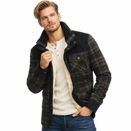 Rutete Vinter Skjortejakke for Menn – Mykt Fleecefôr og Bomullsstoff | Varm, Klassisk og Komfortabel Jakke til Hverdagsbruk