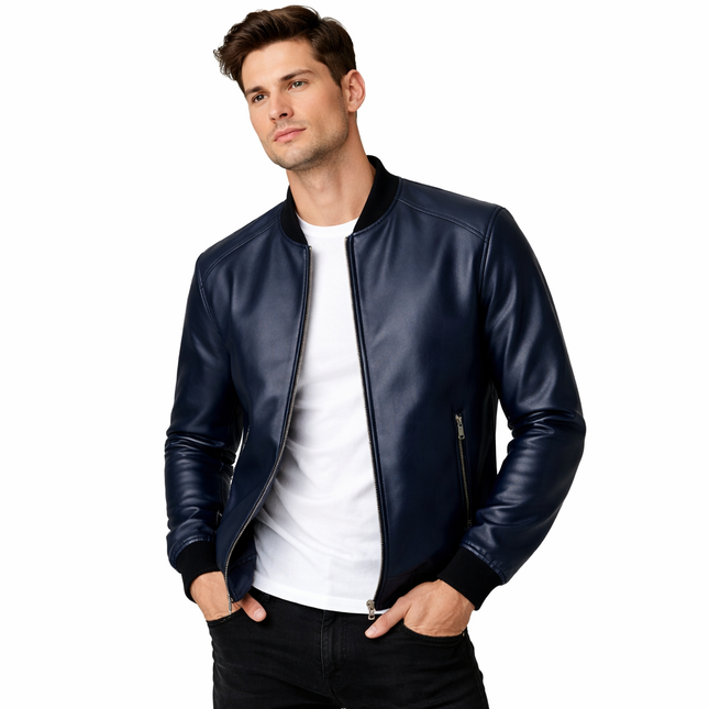 Svart PU Skinnjakke for Menn – Koreansk Bikerstil i Slim Passform | Trendy Baseball-inspirert Jakke (Opptil 8XL)