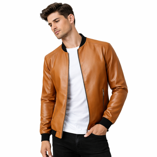 Svart PU Skinnjakke for Menn – Koreansk Bikerstil i Slim Passform | Trendy Baseball-inspirert Jakke (Opptil 8XL)