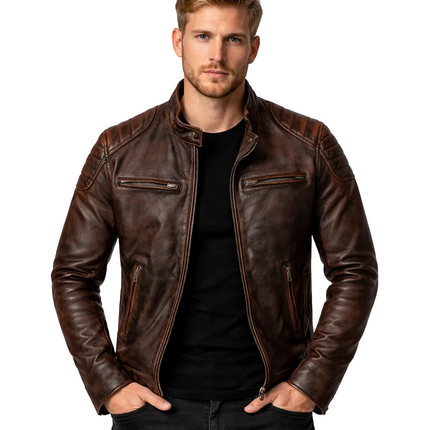 Vintage Skinnjakke for Menn i Ekte Kuslær – Rødbrun Slim Fit Jakke | Myk, Eksklusiv og Tidløs Høstjakke