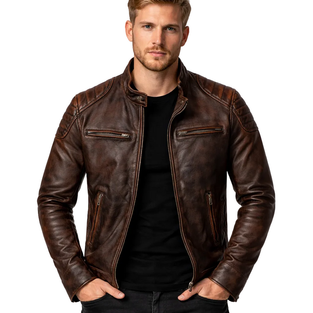 Vintage Skinnjakke for Menn i Ekte Kuslær – Rødbrun Slim Fit Jakke | Myk, Eksklusiv og Tidløs Høstjakke