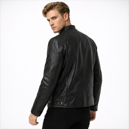 Herre Skinnjakke i PU – Europeisk Motorsykkelstil | Trendy og Komfortabel Jakke til Høst og Vinter