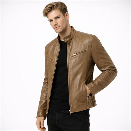 Herre Skinnjakke i PU – Europeisk Motorsykkelstil | Trendy og Komfortabel Jakke til Høst og Vinter