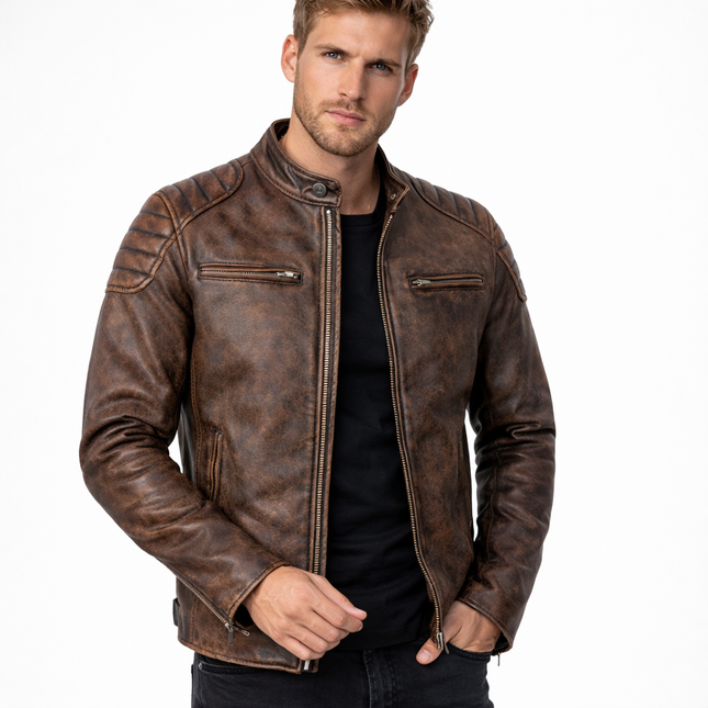 Vintage Skinnjakke for Menn i Ekte Kuslær – Rødbrun Slim Fit Jakke | Myk, Eksklusiv og Tidløs Høstjakke