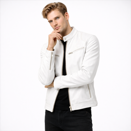 Herre Skinnjakke i PU – Europeisk Motorsykkelstil | Trendy og Komfortabel Jakke til Høst og Vinter