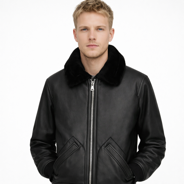 Eksklusiv Herrejakke i Ekte Skinn & Saueskinnspels – Varm Pilotjakke i Luksuskvalitet | Vinterfrakk