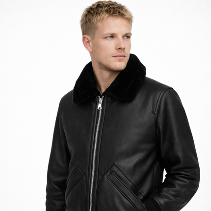 Eksklusiv Herrejakke i Ekte Skinn & Saueskinnspels – Varm Pilotjakke i Luksuskvalitet | Vinterfrakk