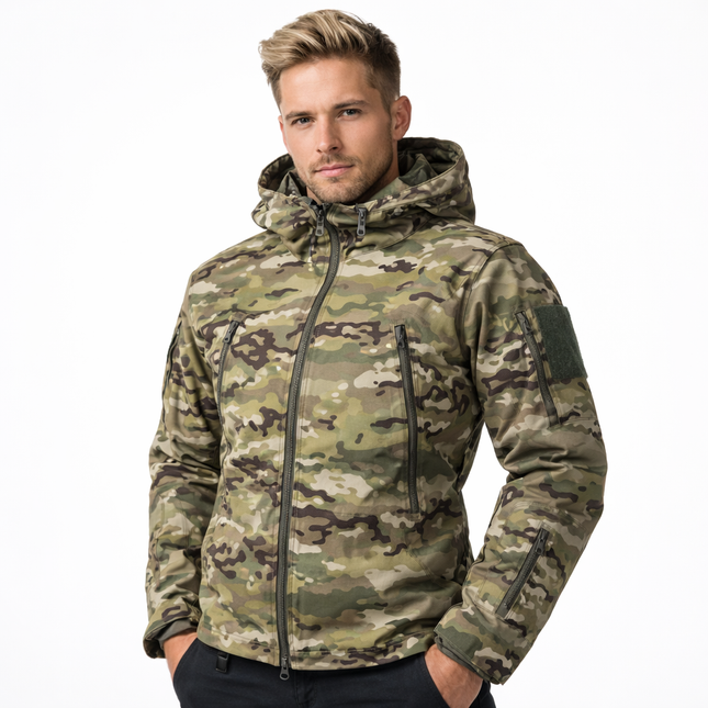 Softshell Taktisk Jakke – Vanntett & Vindtett med Fleecefor | Herre Camouflage Hettejakke til Jakt & Friluft