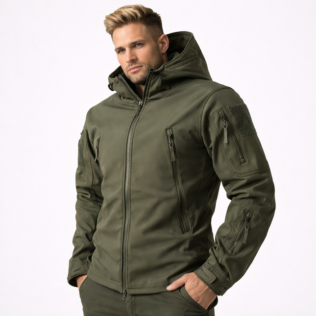 Softshell Taktisk Jakke – Vanntett & Vindtett med Fleecefor | Herre Camouflage Hettejakke til Jakt & Friluft