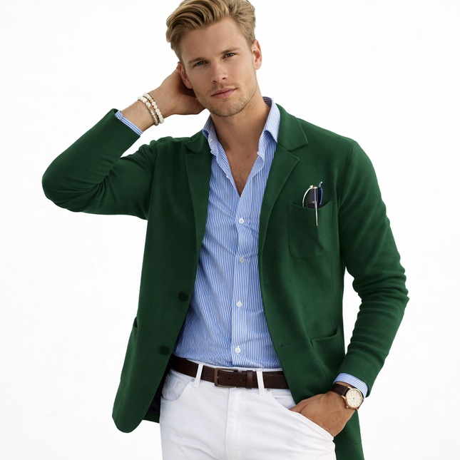Herre Blazer – Klassisk Ensfarget Dressjakke | Business Casual med Jakkeslag & Lommer