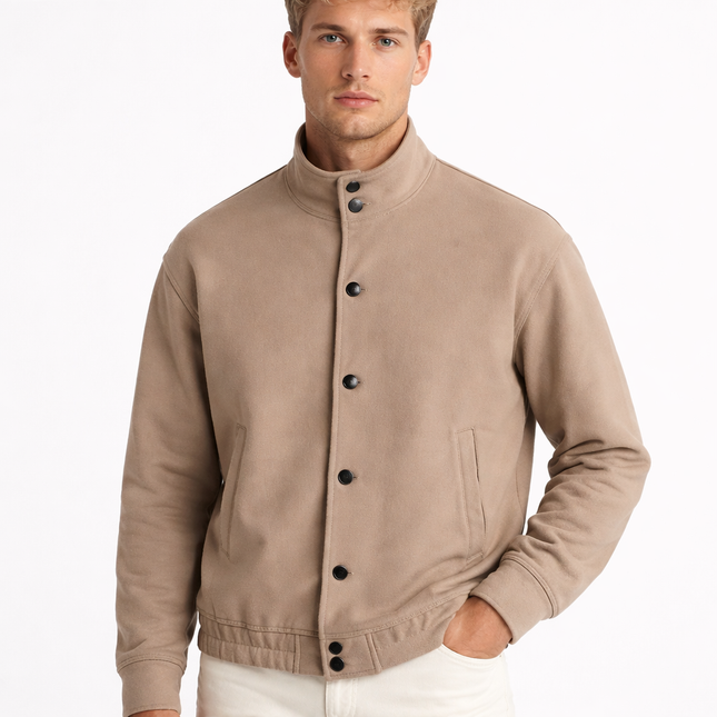 Herrejakke – Ensfarget med Ståkrage & Knapper | Koreansk Streetwear i Casual Stil (S–5XL)