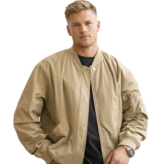 Herre Bomberjakke – Khaki MA-1 Flight Jacket | Klassisk Pilotstil med Baseballkrage