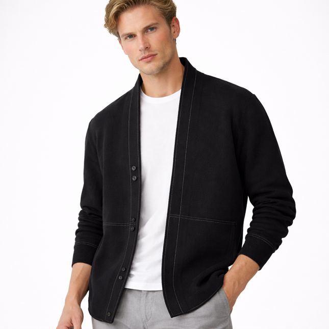 Herre Strikket Ulljakke – Varm Business Cardigan i Kasjmirblanding