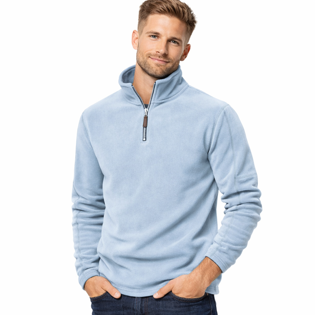 Tykk og varm herre-fleece – halv glidelås, softshell-look til tur og hverdag