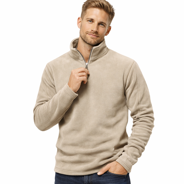 Tykk og varm herre-fleece – halv glidelås, softshell-look til tur og hverdag