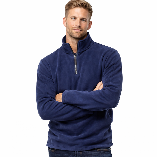 Tykk og varm herre-fleece – halv glidelås, softshell-look til tur og hverdag