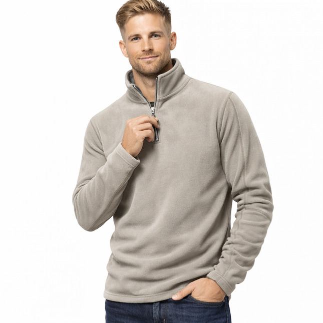 Tykk og varm herre-fleece – halv glidelås, softshell-look til tur og hverdag