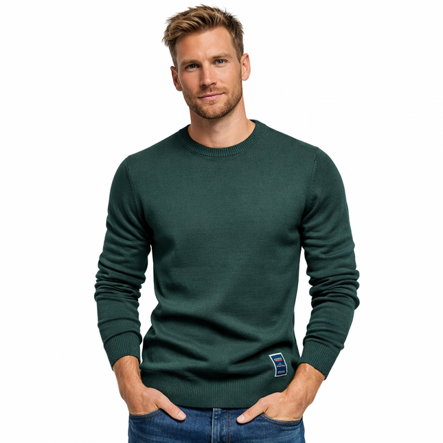 Klassisk Herregenser med Rund Hals – Ensfarget Strikkegenser i Ullblanding | Myk, Varm og Elegant til Høst og Vinter