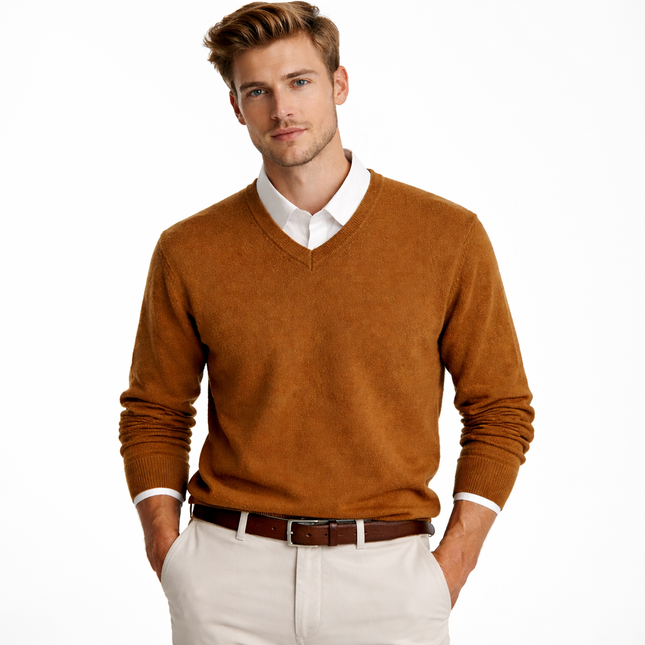 V-hals Genser for Menn i 100 % Merinoull – Myk og Varm Ullgenser | Klassisk Business og Casual Strikkegenser til Høst og Vinter