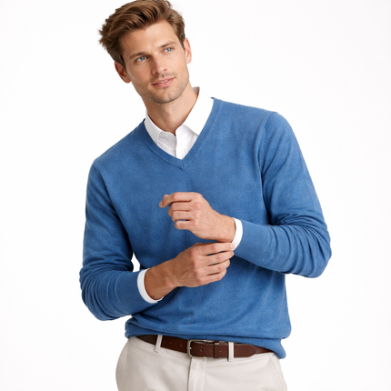 V-hals Genser for Menn i 100 % Merinoull – Myk og Varm Ullgenser | Klassisk Business og Casual Strikkegenser til Høst og Vinter