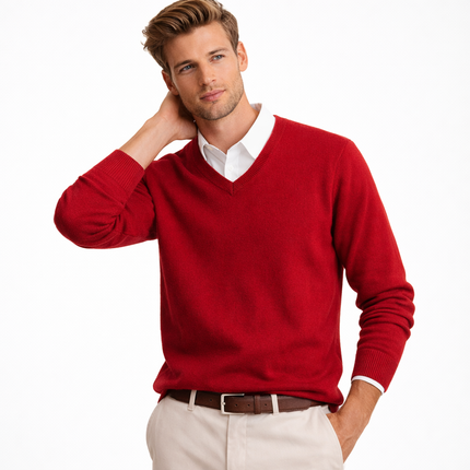 V-hals Genser for Menn i 100 % Merinoull – Myk og Varm Ullgenser | Klassisk Business og Casual Strikkegenser til Høst og Vinter