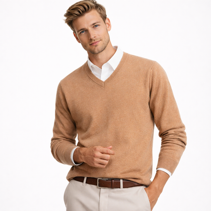 V-hals Genser for Menn i 100 % Merinoull – Myk og Varm Ullgenser | Klassisk Business og Casual Strikkegenser til Høst og Vinter