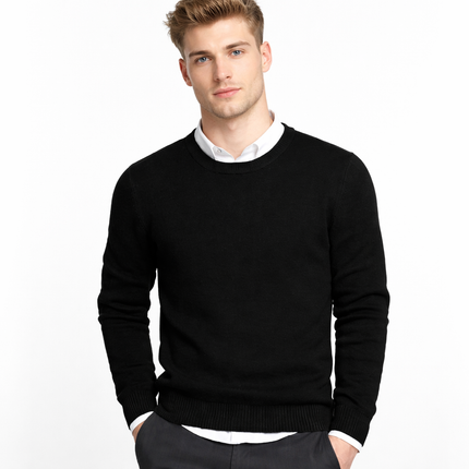 Klassisk Herregenser i Bomull – Tynn O-hals Strikkegenser | Enkel og Komfortabel Pullover til Vår og Høst (M–4XL)