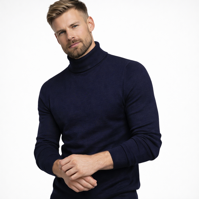 Myk Herregenser med Høy Hals – Ensfarget Vintergenser i Premium Kvalitet | Varm og Komfortabel Pullover for Menn