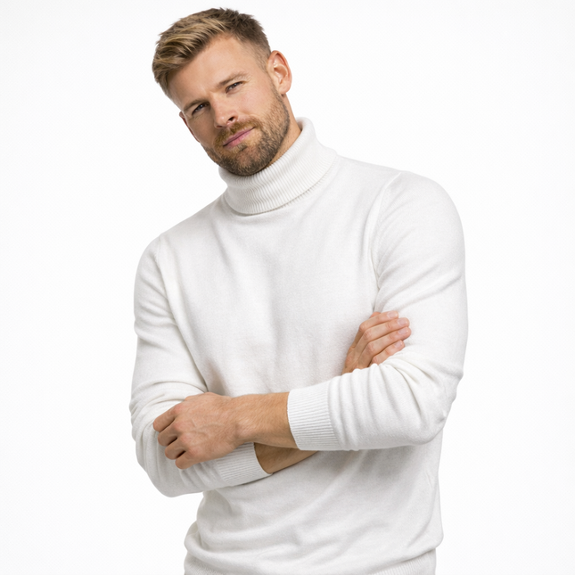 Myk Herregenser med Høy Hals – Ensfarget Vintergenser i Premium Kvalitet | Varm og Komfortabel Pullover for Menn