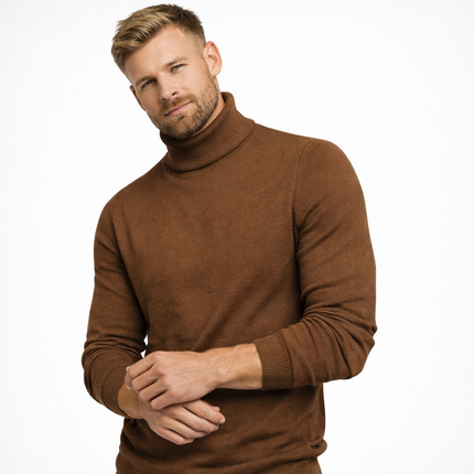 Myk Herregenser med Høy Hals – Ensfarget Vintergenser i Premium Kvalitet | Varm og Komfortabel Pullover for Menn