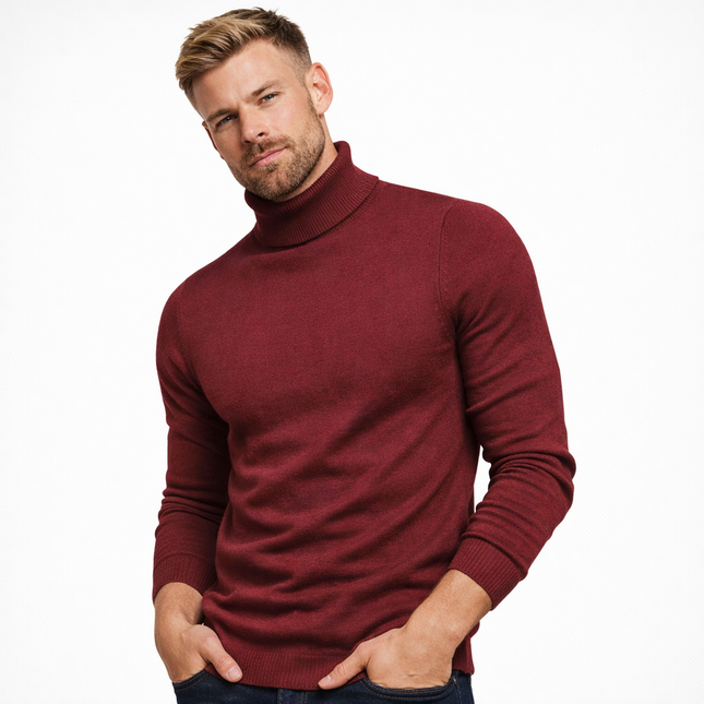 Myk Herregenser med Høy Hals – Ensfarget Vintergenser i Premium Kvalitet | Varm og Komfortabel Pullover for Menn