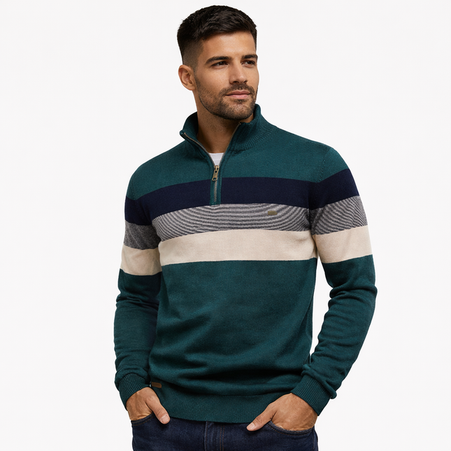 Herregenser med Høy Krage og Glidelås – Myk Bomullsgenser til Høst og Vinter | Varm og Elegant Pullover i Klassisk Stil