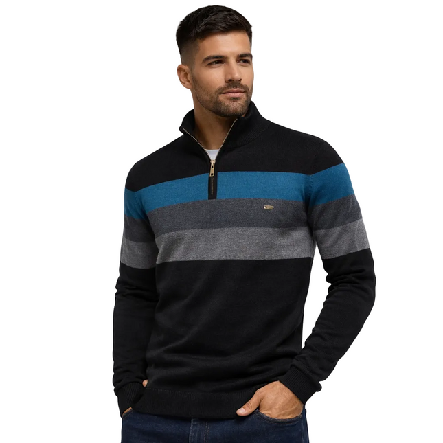 Herregenser med Høy Krage og Glidelås – Myk Bomullsgenser til Høst og Vinter | Varm og Elegant Pullover i Klassisk Stil