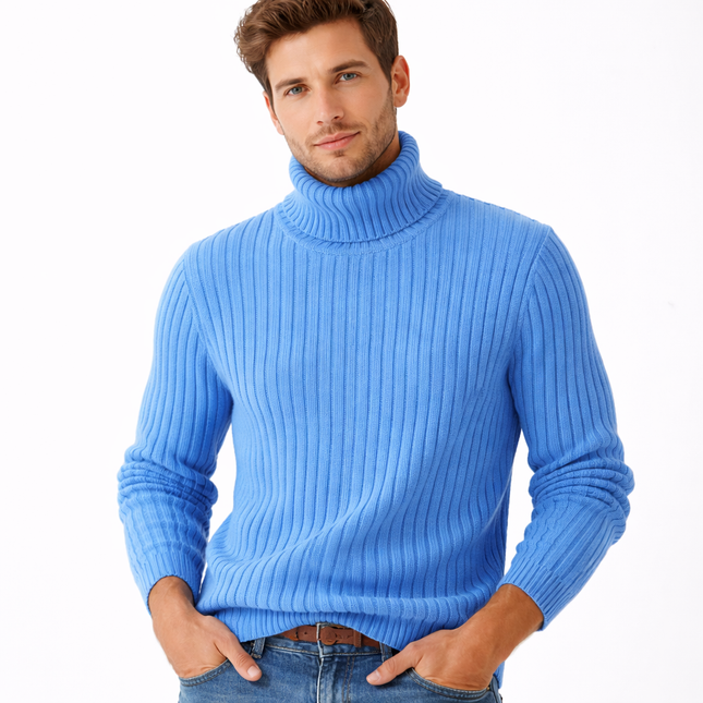 Høyhalset Genser for Menn – Tykk Strikkegenser i Ensfarget Design | Varm Vintergenser i Store Størrelser (opptil 4XL)