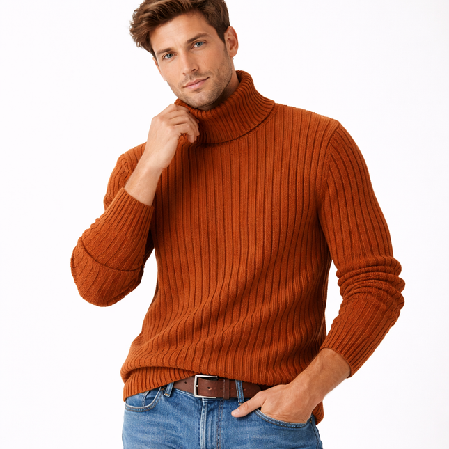 Høyhalset Genser for Menn – Tykk Strikkegenser i Ensfarget Design | Varm Vintergenser i Store Størrelser (opptil 4XL)