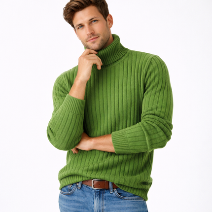 Høyhalset Genser for Menn – Tykk Strikkegenser i Ensfarget Design | Varm Vintergenser i Store Størrelser (opptil 4XL)