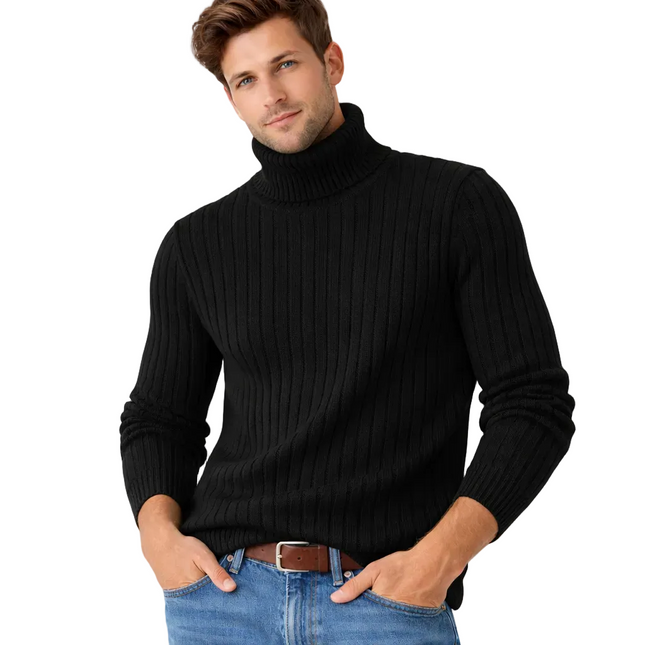 Høyhalset Genser for Menn – Tykk Strikkegenser i Ensfarget Design | Varm Vintergenser i Store Størrelser (opptil 4XL)