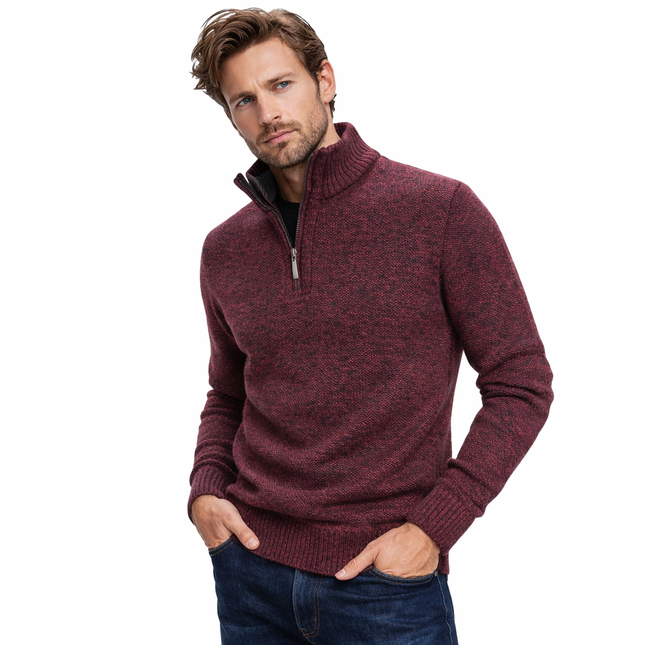 Strikkegenser for Menn – Tykk Høst/Vinter Genser med Glidelås og Høy Hals | Slim Fit & Ensfarget Elegant Design