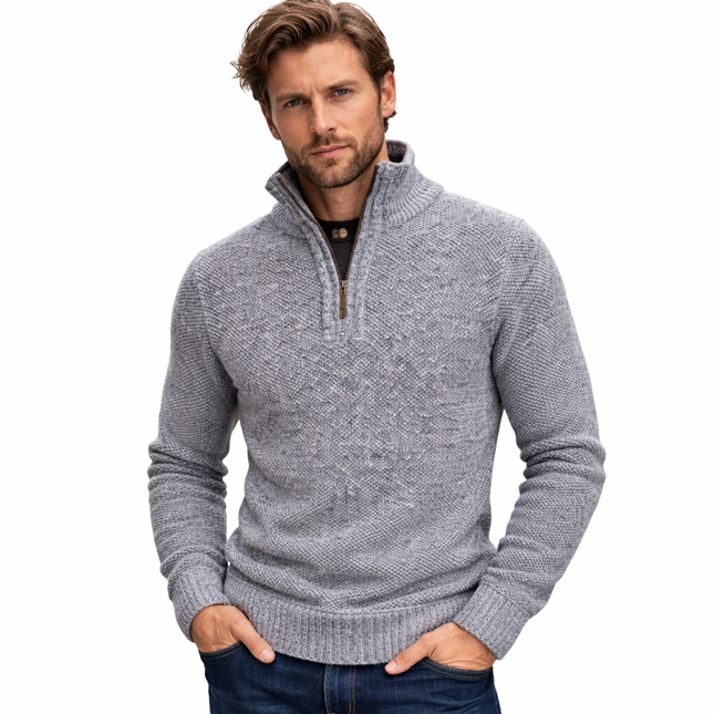 Strikkegenser for Menn – Tykk Høst/Vinter Genser med Glidelås og Høy Hals | Slim Fit & Ensfarget Elegant Design