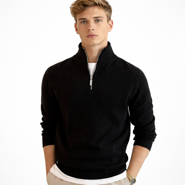 Herre Strikkegenser med Glidelås og Høy Hals – Klassisk Vintergenser i Myk Strikk | Elegant og Komfortabel Stil