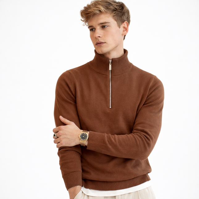 Herre Strikkegenser med Glidelås og Høy Hals – Klassisk Vintergenser i Myk Strikk | Elegant og Komfortabel Stil