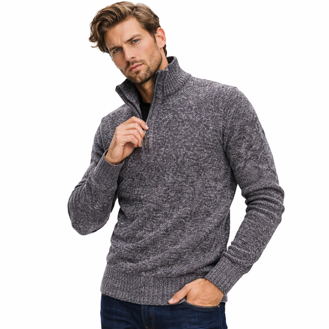 Strikkegenser for Menn – Tykk Høst/Vinter Genser med Glidelås og Høy Hals | Slim Fit & Ensfarget Elegant Design