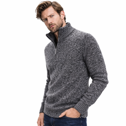 Strikkegenser for Menn – Tykk Høst/Vinter Genser med Glidelås og Høy Hals | Slim Fit & Ensfarget Elegant Design