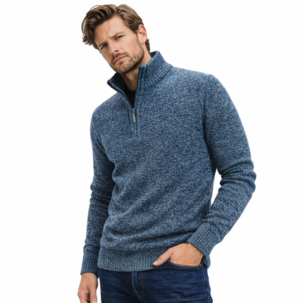 Strikkegenser for Menn – Tykk Høst/Vinter Genser med Glidelås og Høy Hals | Slim Fit & Ensfarget Elegant Design